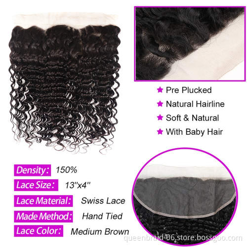 Brazilian Deep Wave Human Hair Bundles with Frontal Free Part Lace Frontal Virgin Human Hair Bundles Human Hair Extensions